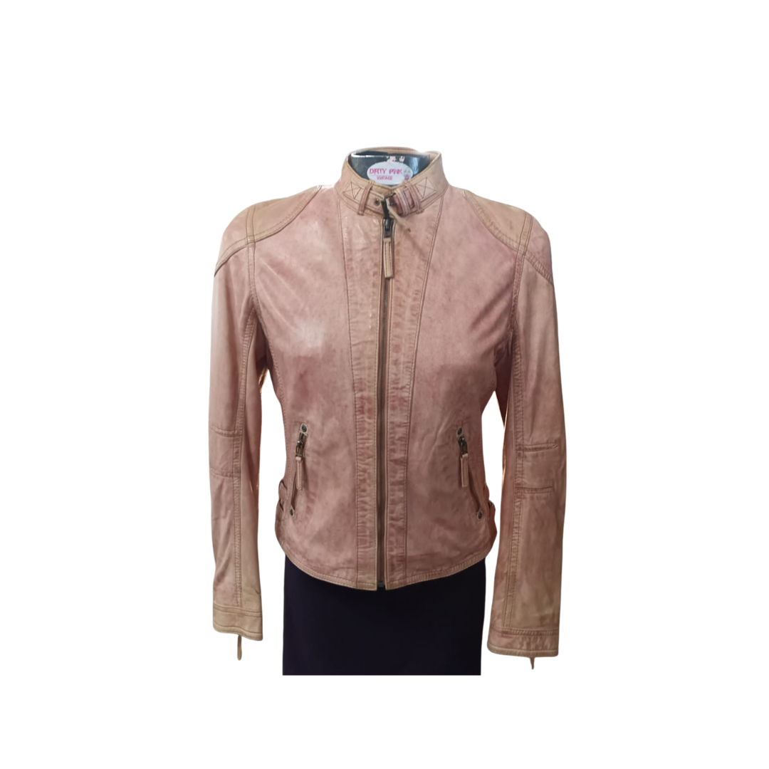 Genuine Lambskin Leather Jacket – Neutral Tan, Size S/M