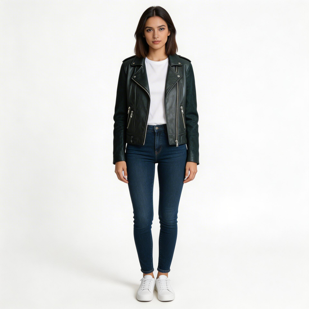 Ladies black leather jacket.