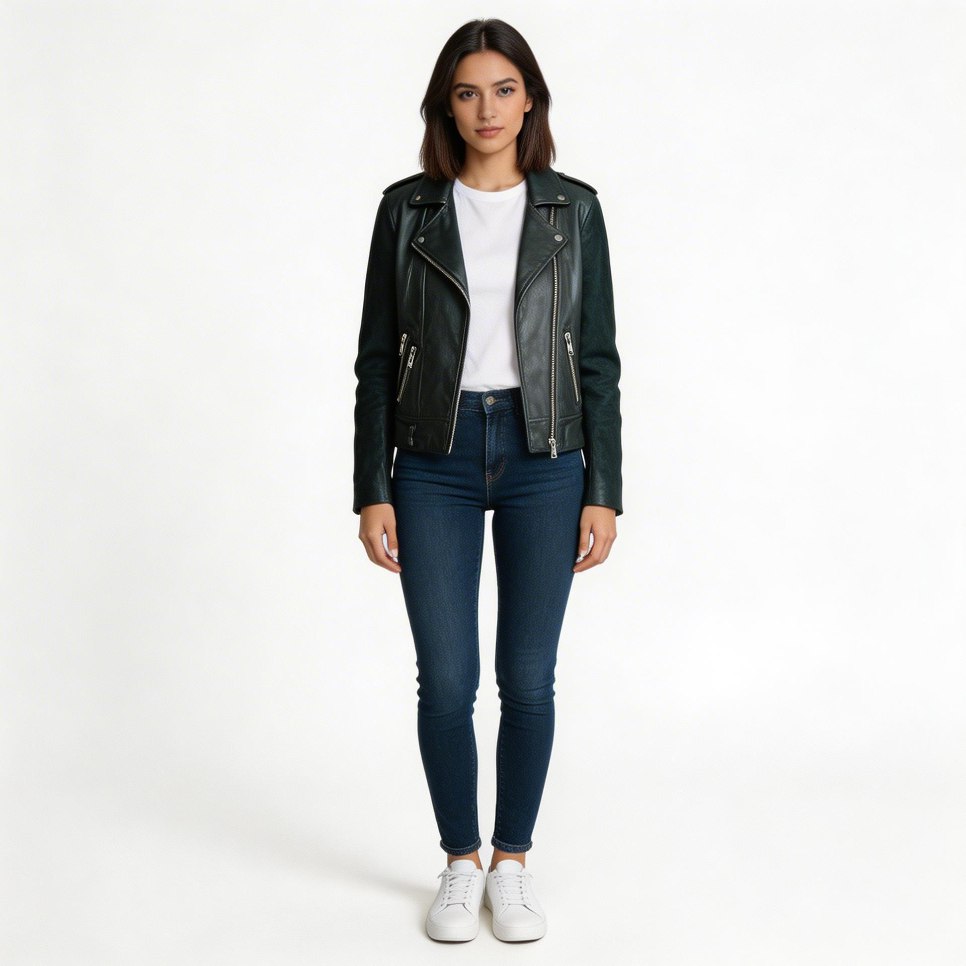 Ladies black leather jacket.