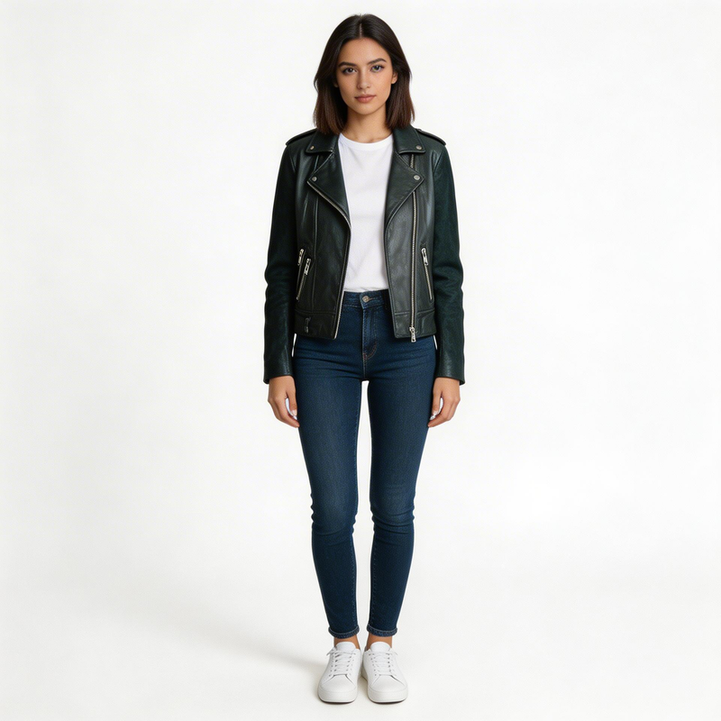 Ladies black leather jacket.