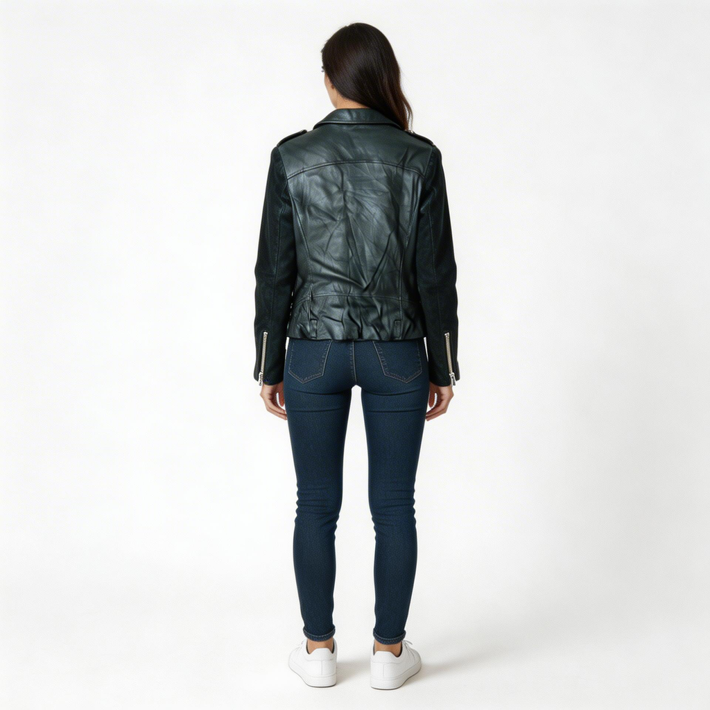 Ladies black leather jacket.