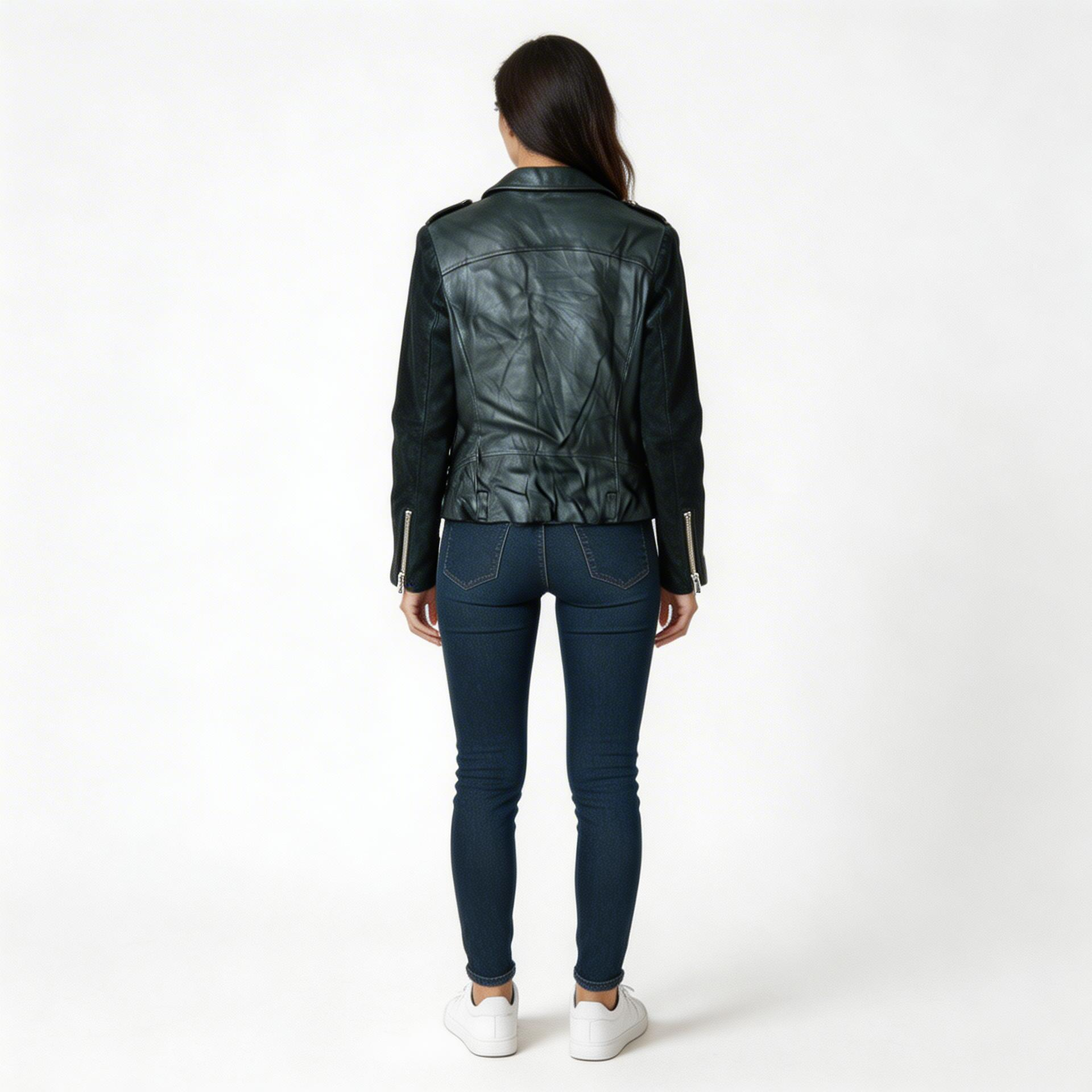 Ladies black leather jacket.