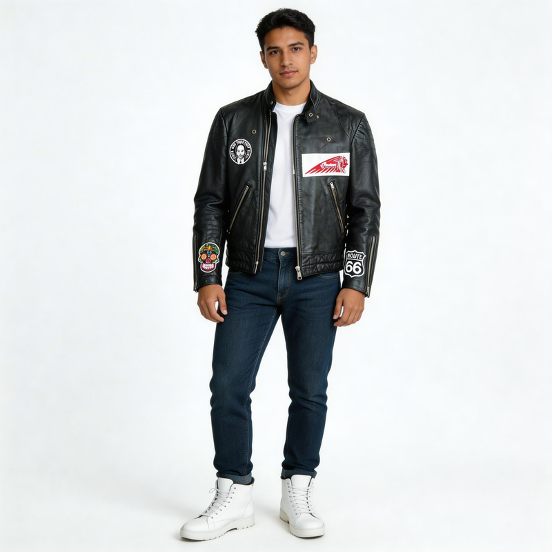 Black leather jacket for man.