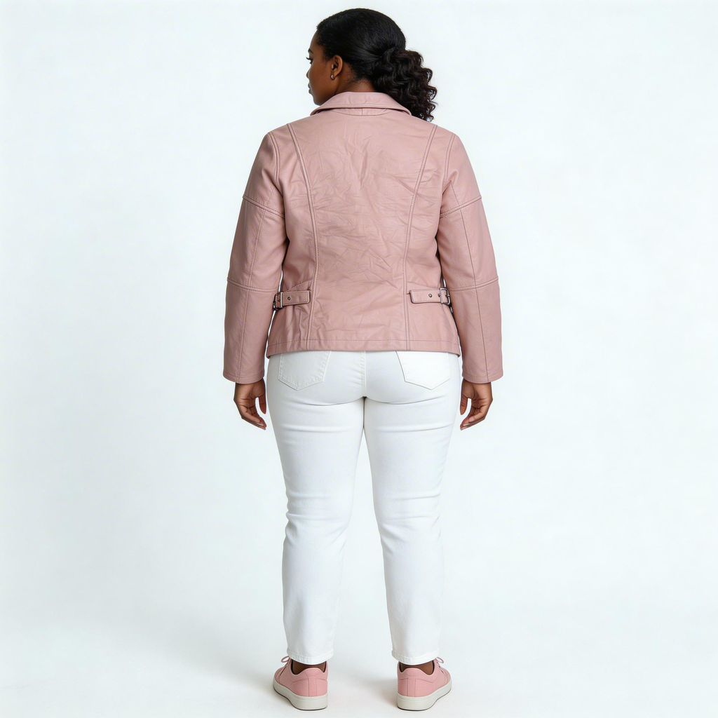 Ladies pink leather jacket.
