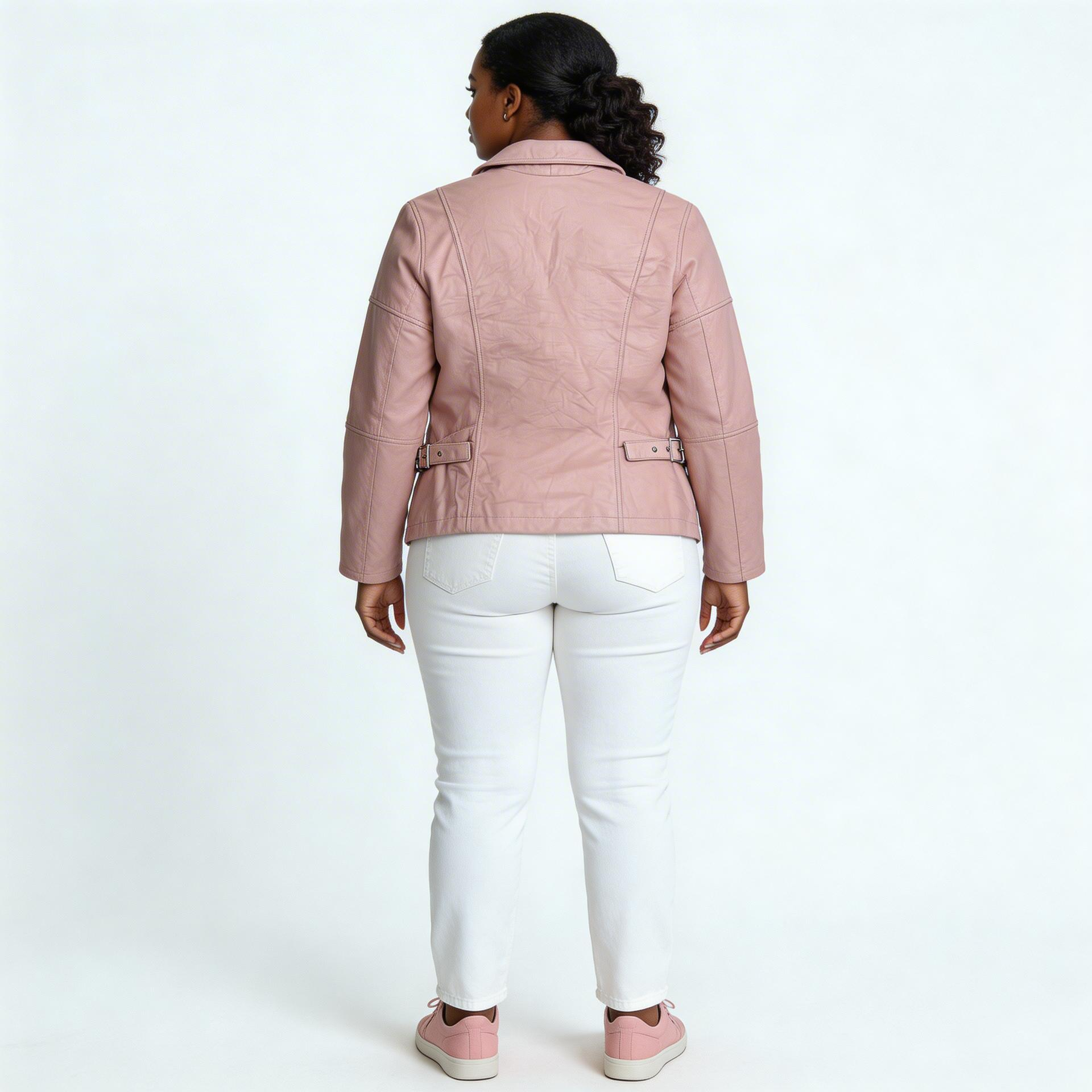 Ladies pink leather jacket.