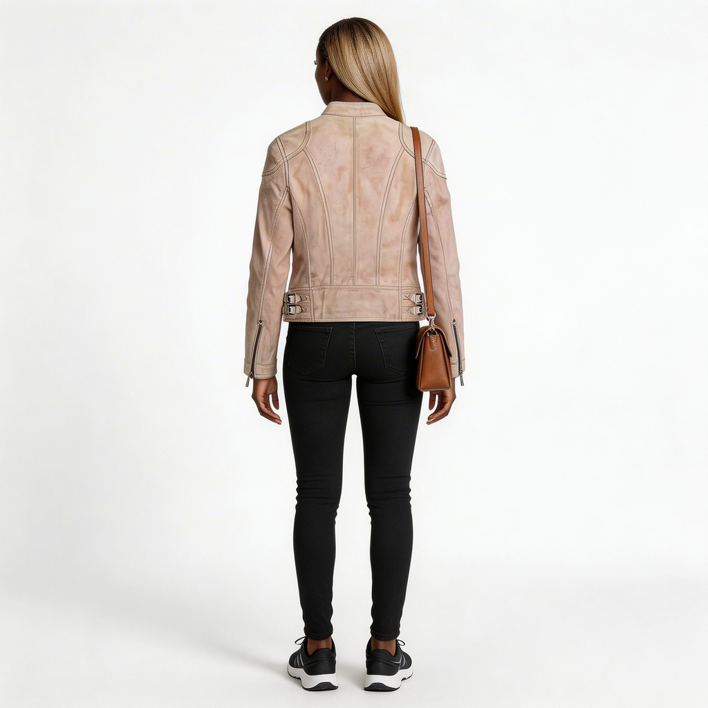 Ladies pink leather jacket.