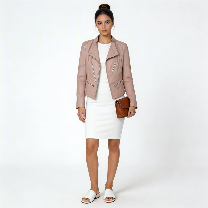 Ladies pink leather jacket.
