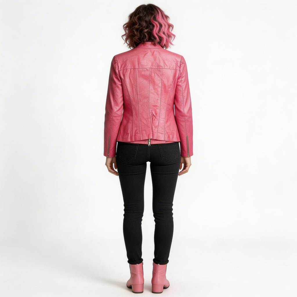Ladies pink leather jacket.