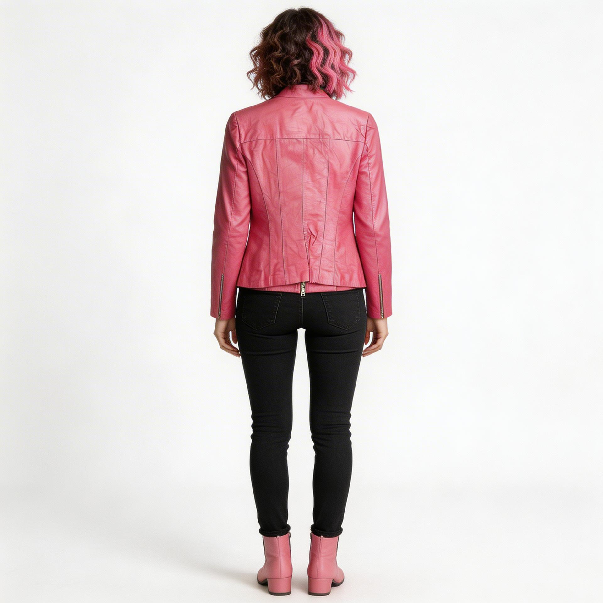 Ladies pink leather jacket.