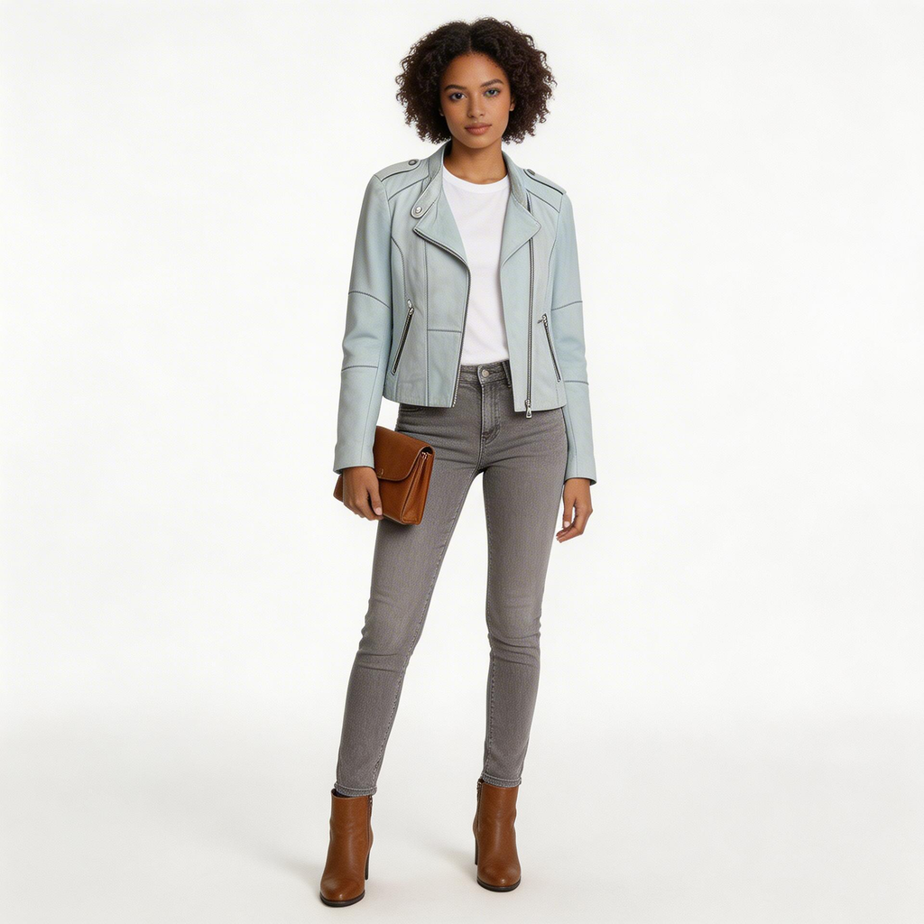 Ladies purple leather jacket.