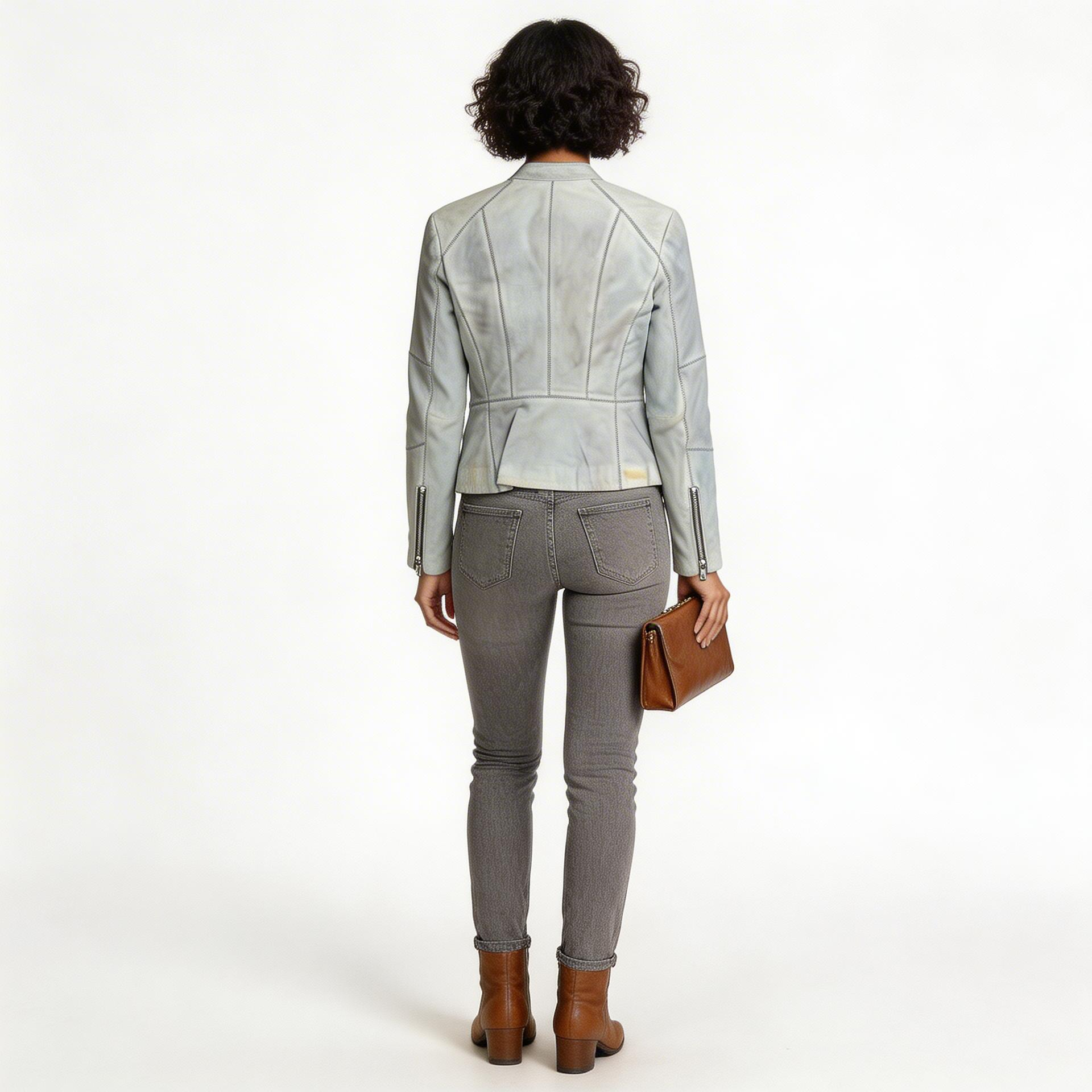 Ladies purple leather jacket.