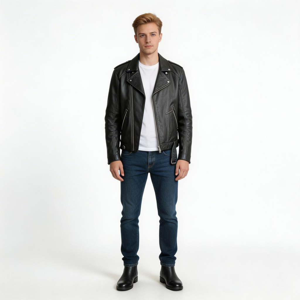 Black leather jacket for man.