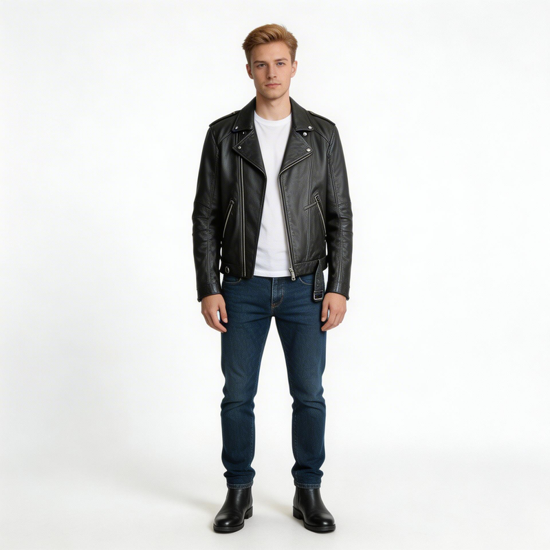 Black leather jacket for man.