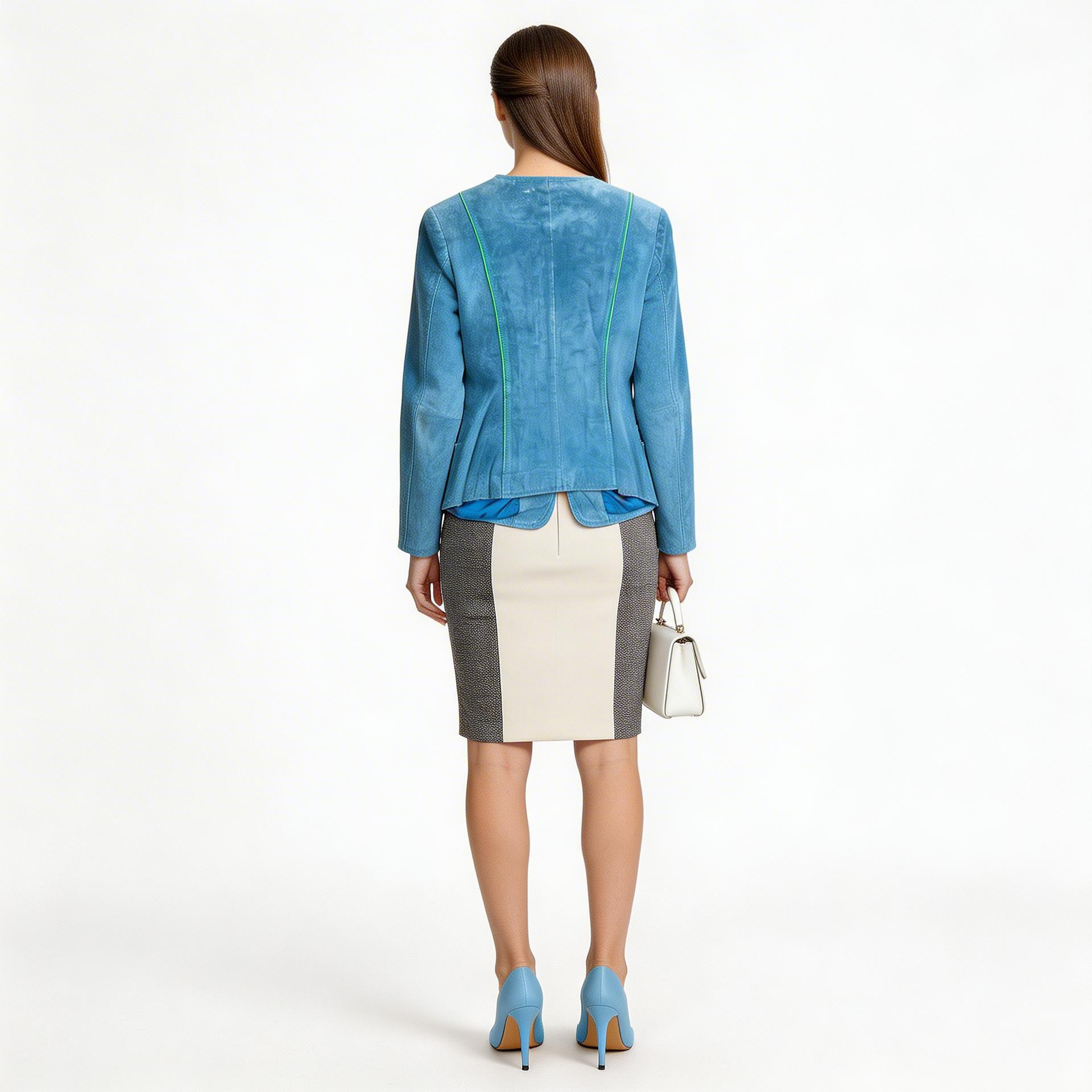 Ladies blue leather jacket.