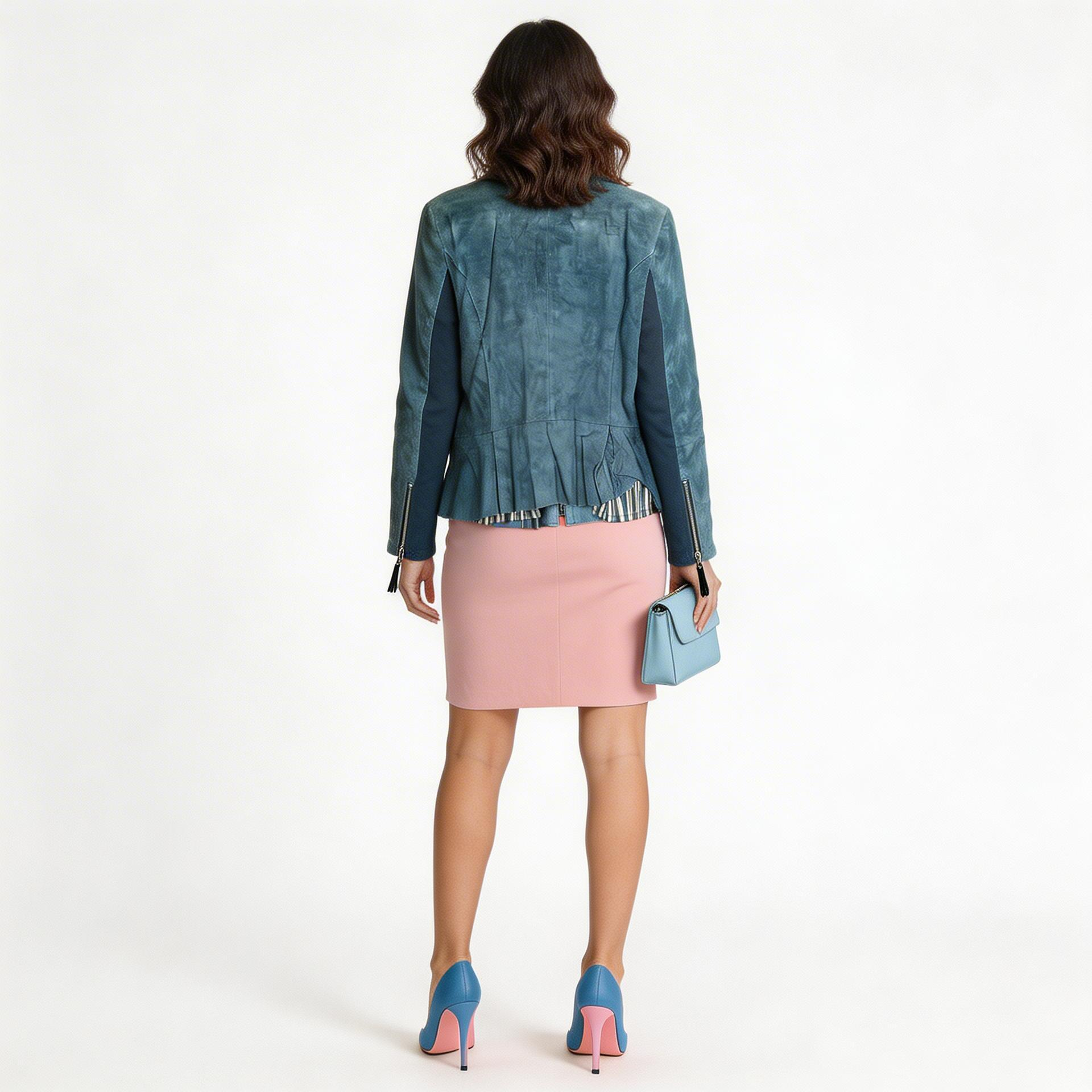 Ladies blue leather jacket.