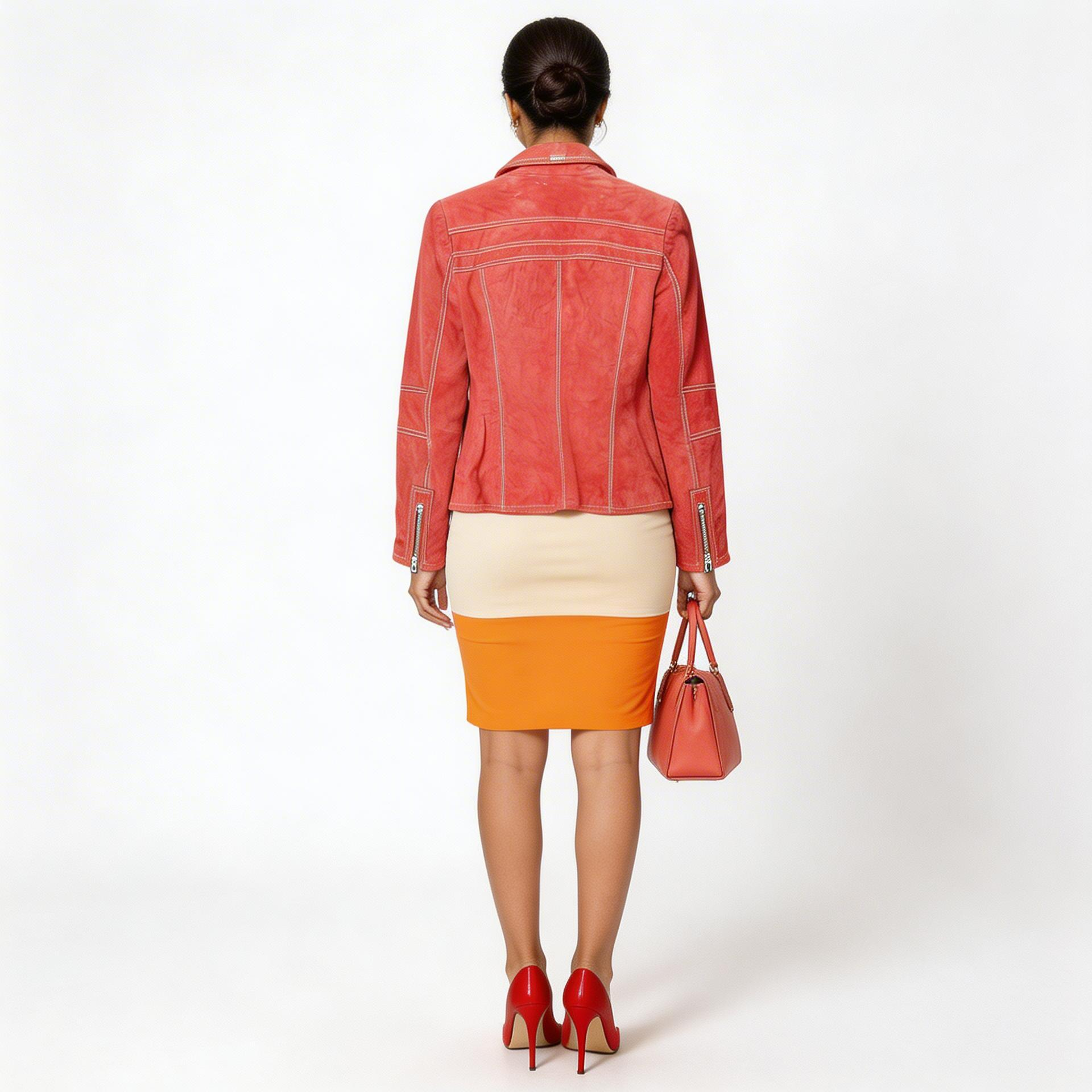 Ladies red leather jacket.