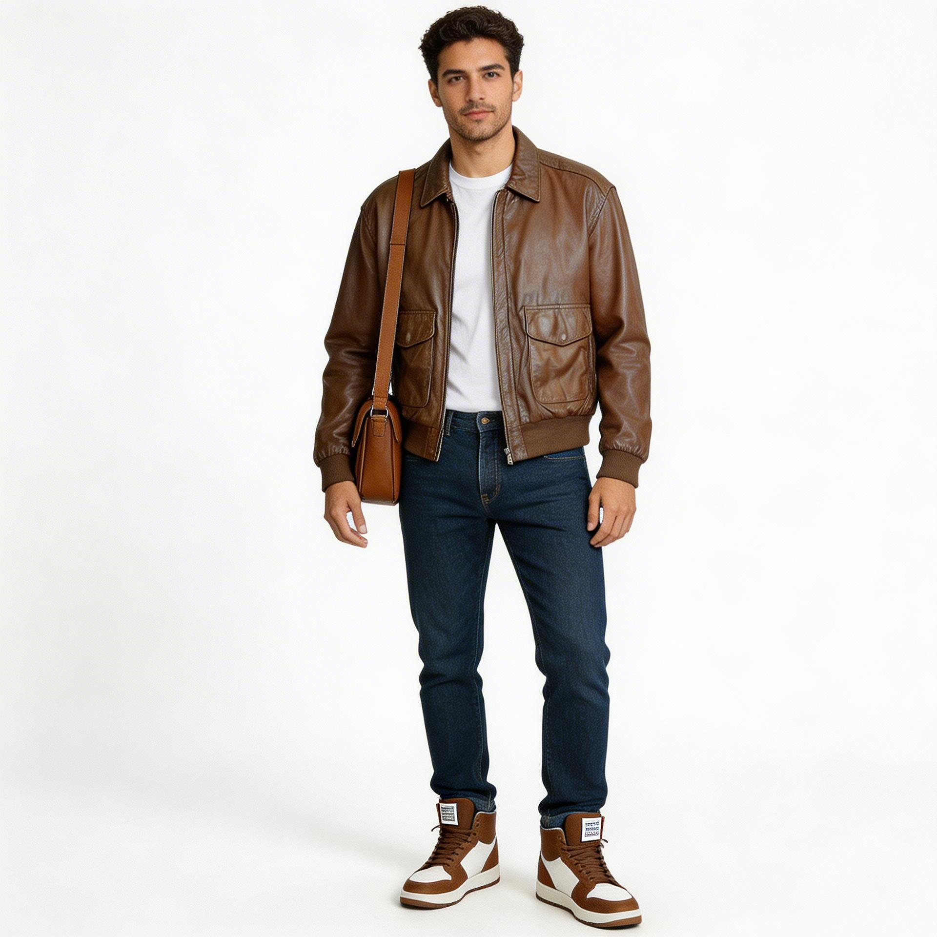 Brown leather jacket for man.