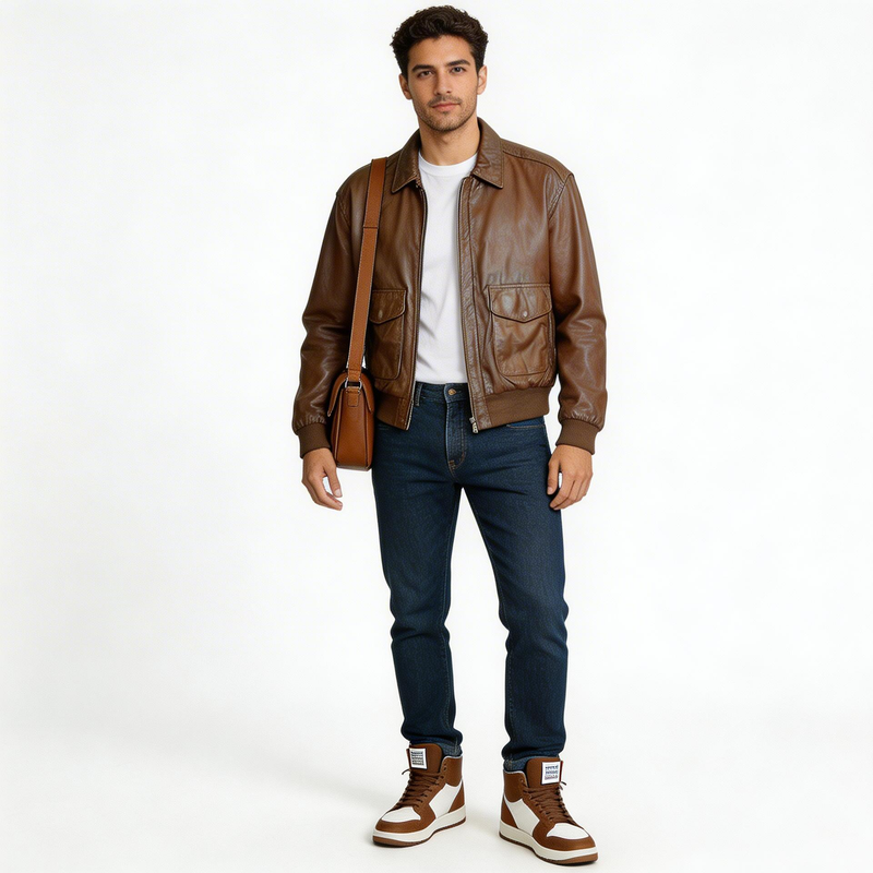 Brown leather jacket for man.