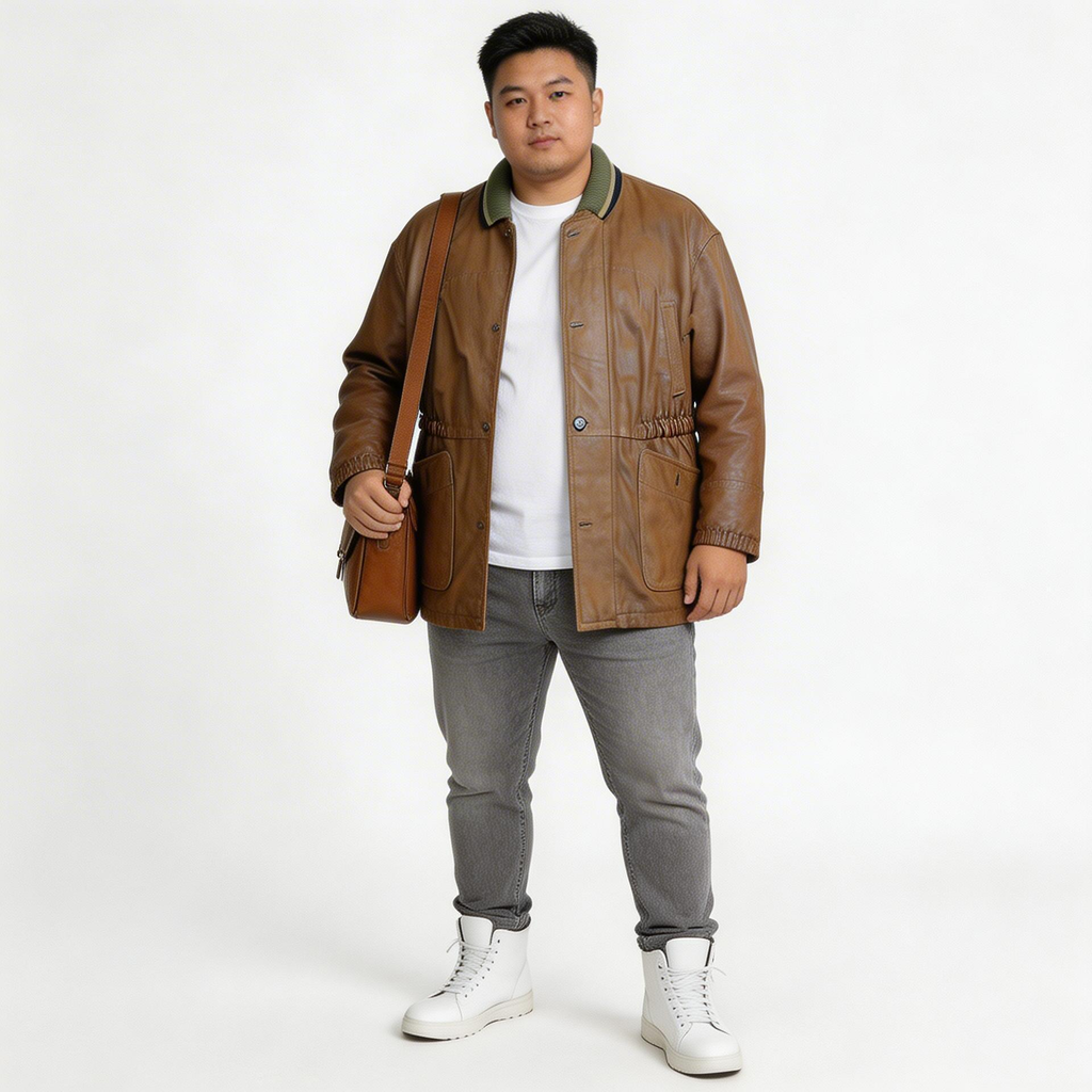 Macca greenish leather jacket for man.