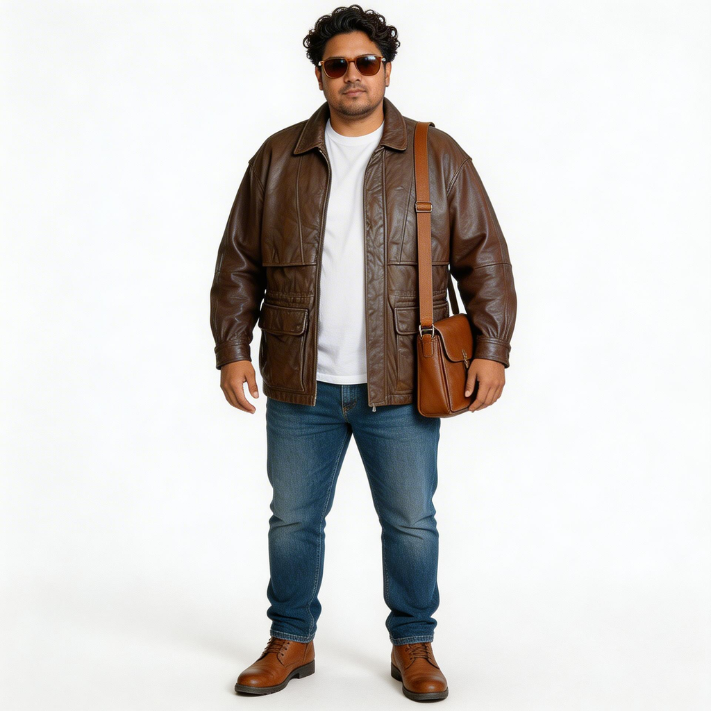 Dark brown leather jacket for man.