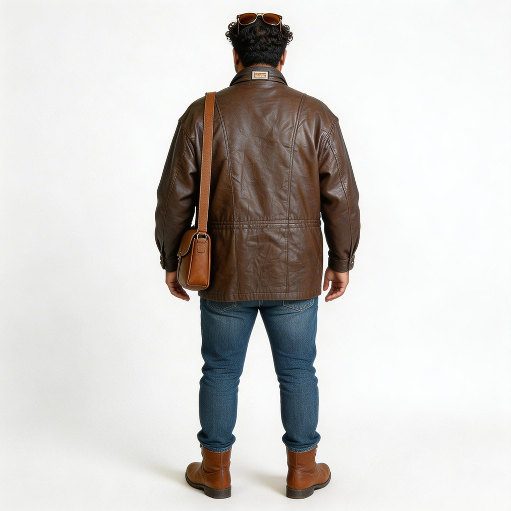 Dark brown leather jacket for man.