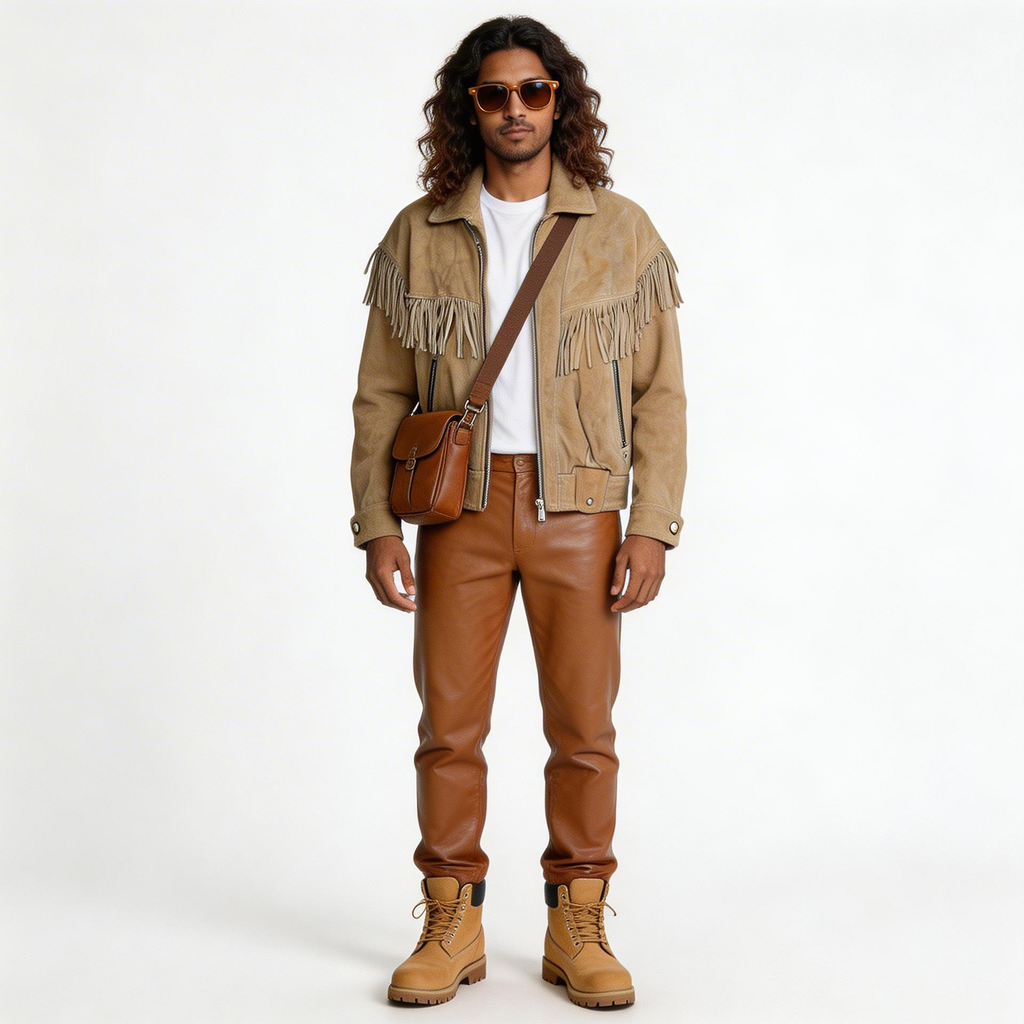 Light brown leather jacket for man.