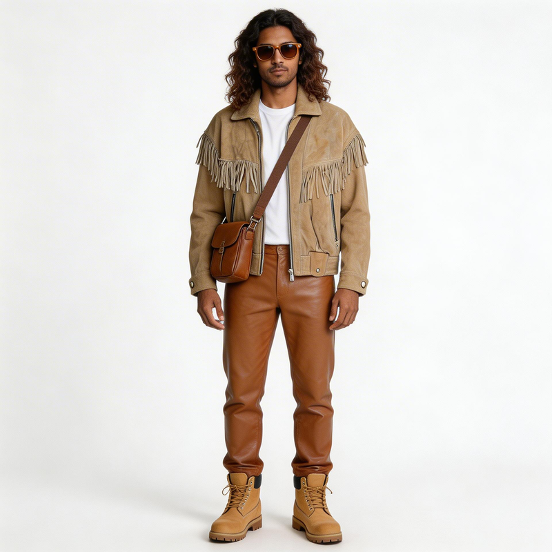 Light brown leather jacket for man.