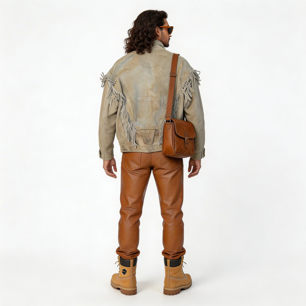 Light brown leather jacket for man.