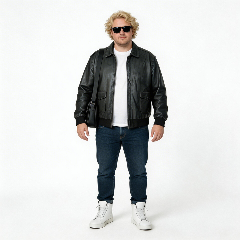 Black leather jacket for man.