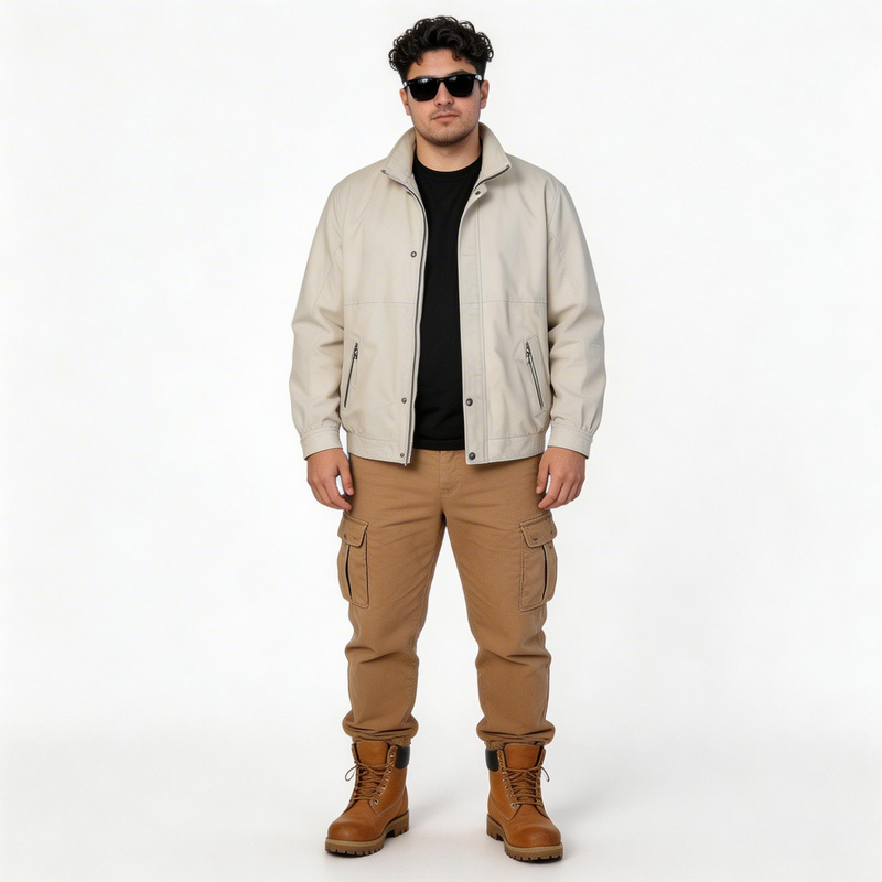 Cream white leather jacket for man.