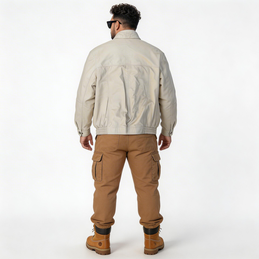 Cream white leather jacket for man.