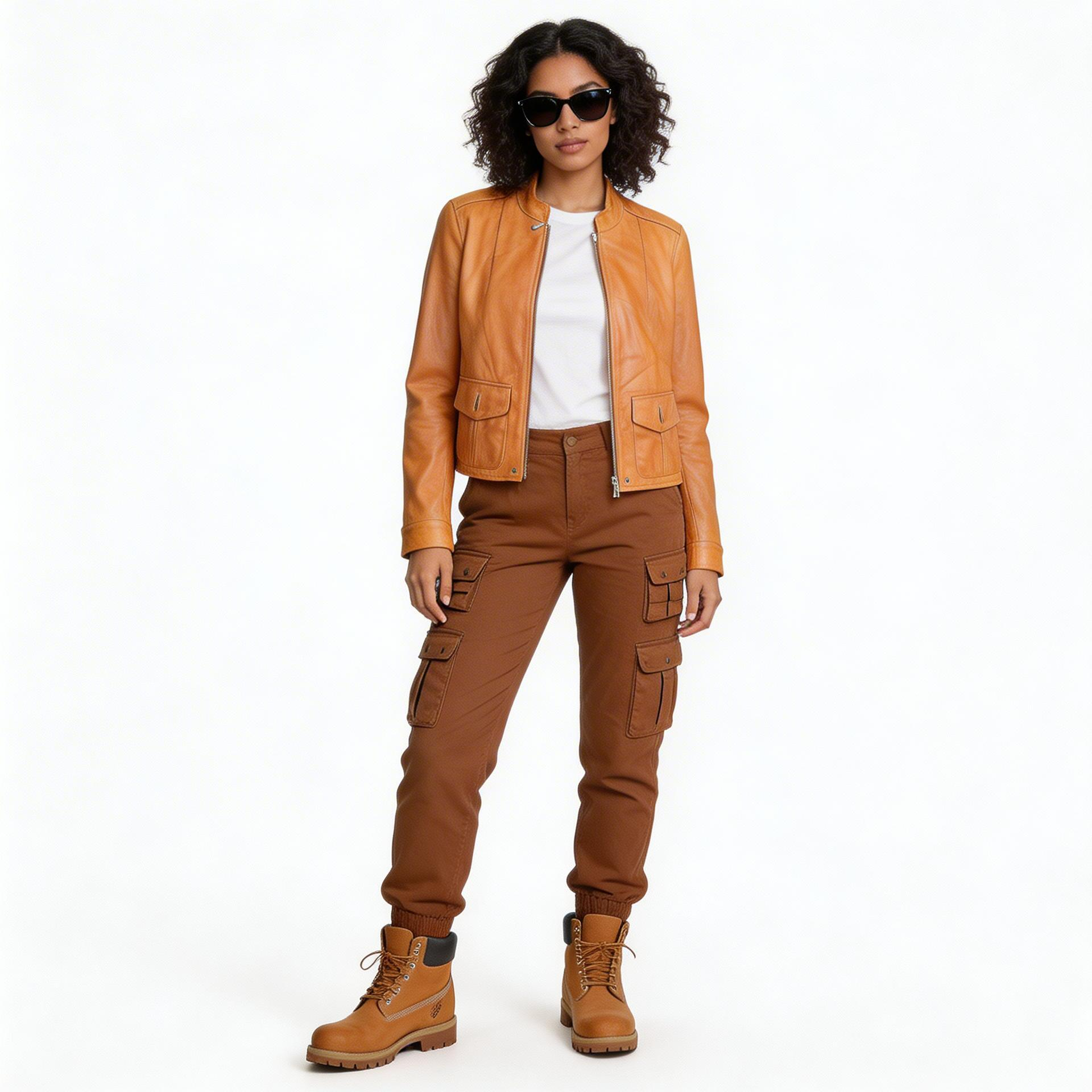ladies lite brown leather jacket.