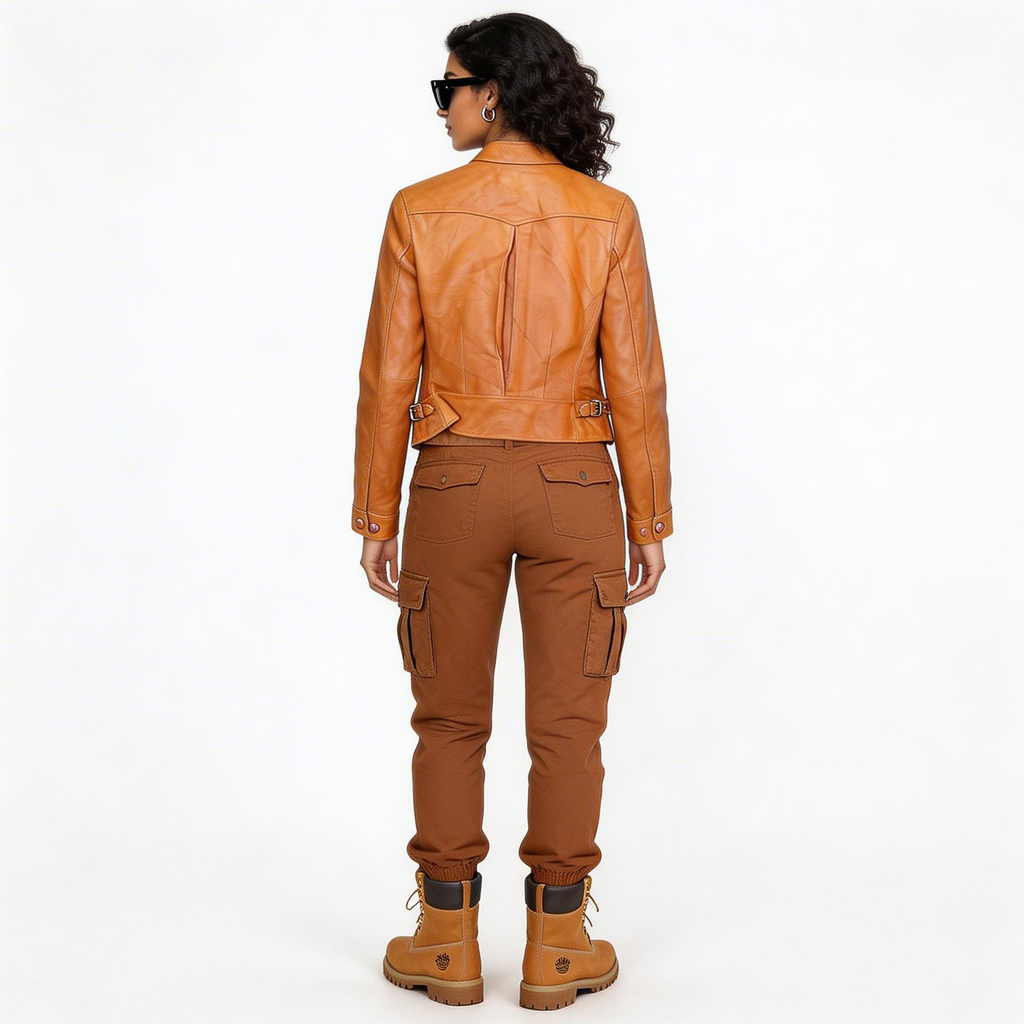 ladies lite brown leather jacket.