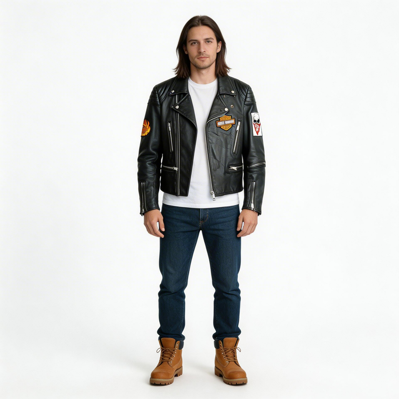 Black leather jacket for man.