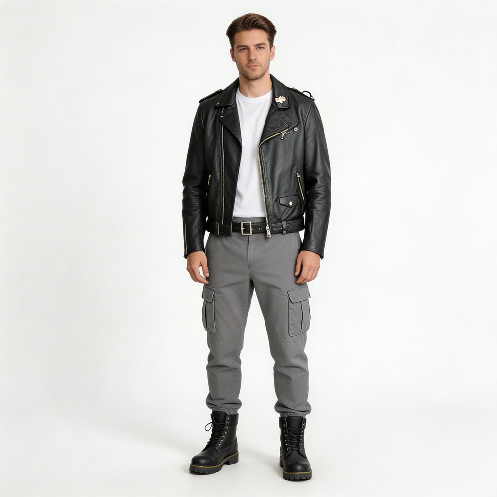 Black leather jacket for man.