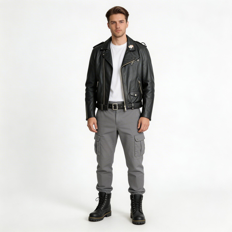 Black leather jacket for man.