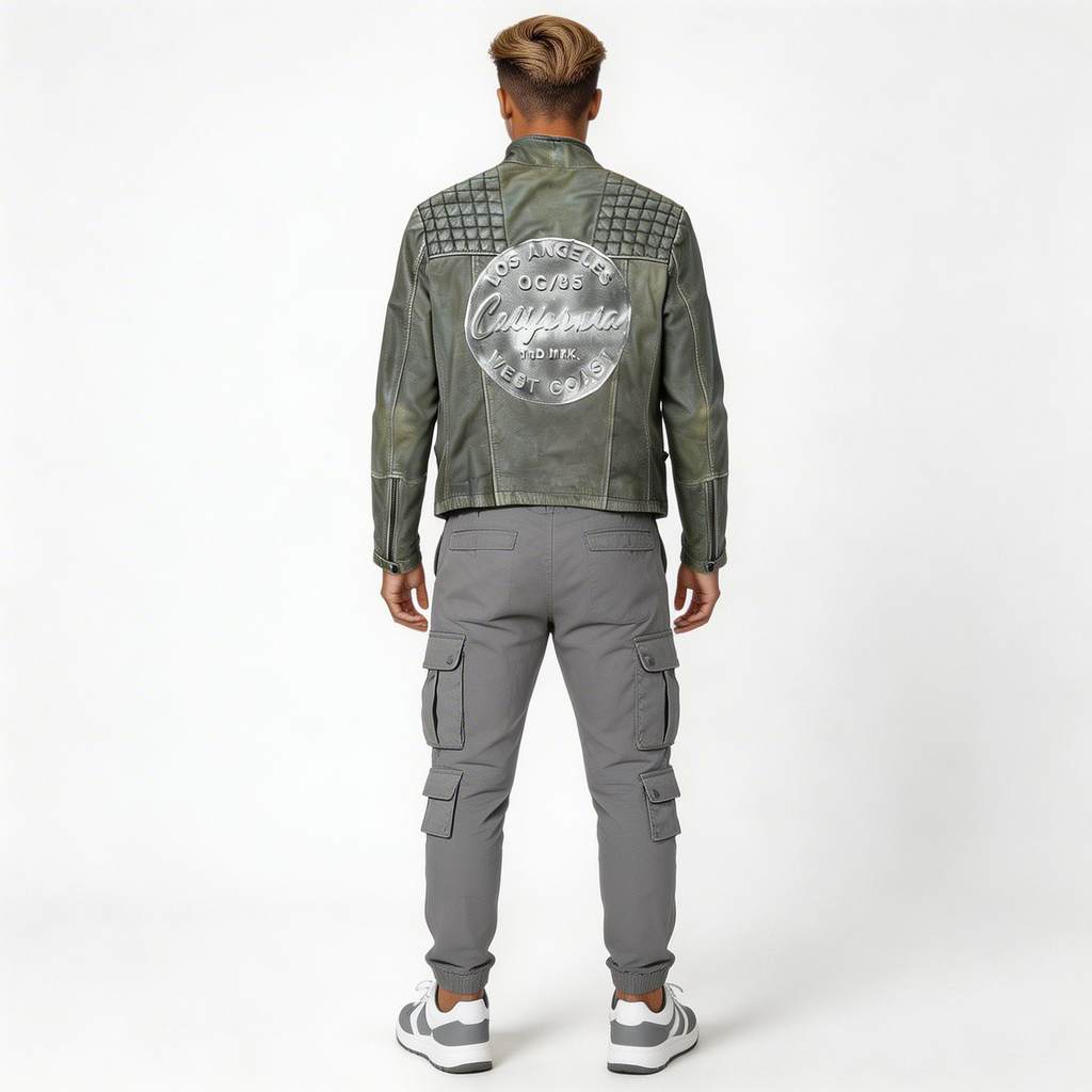 Faded grey leather jacket for man.