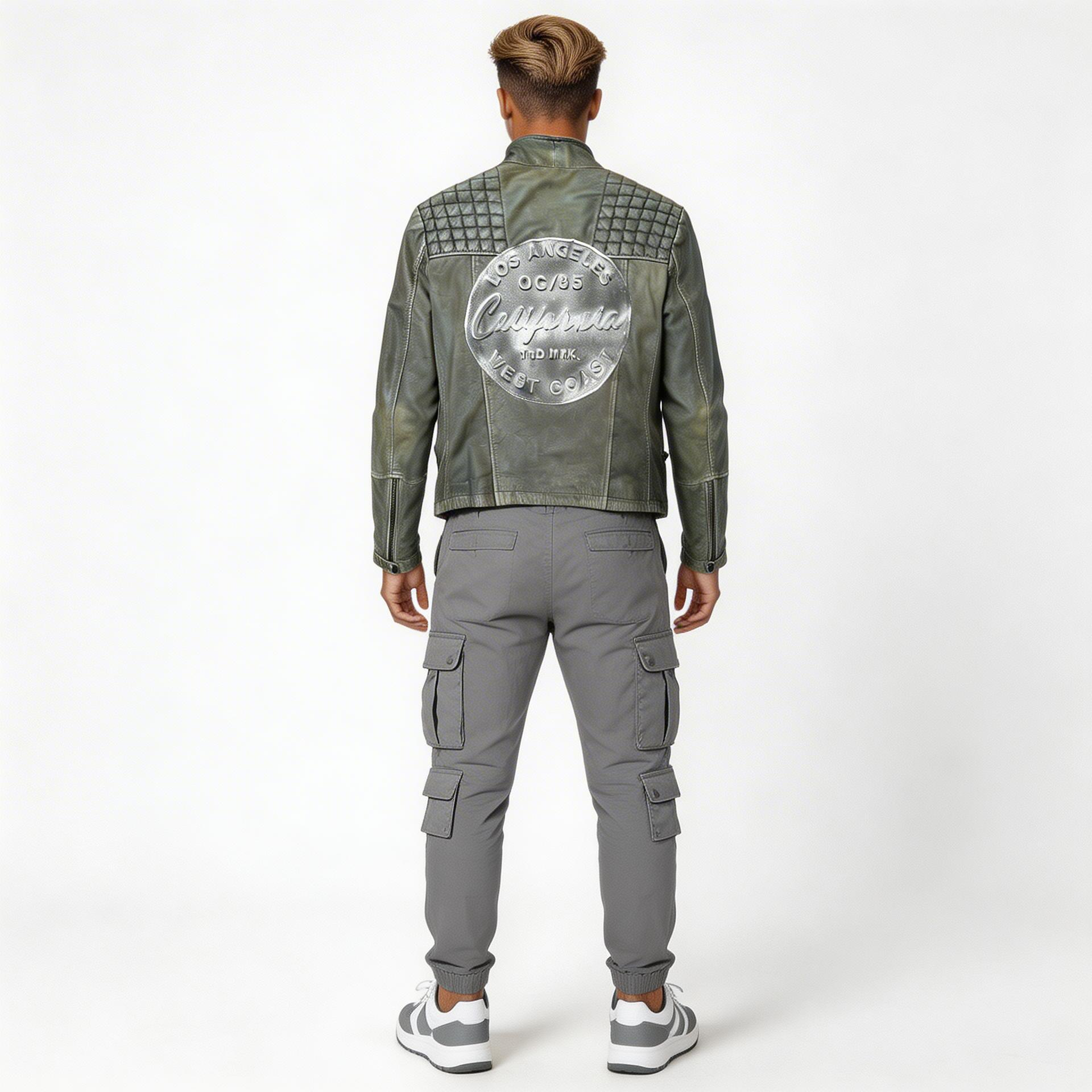 Faded grey leather jacket for man.