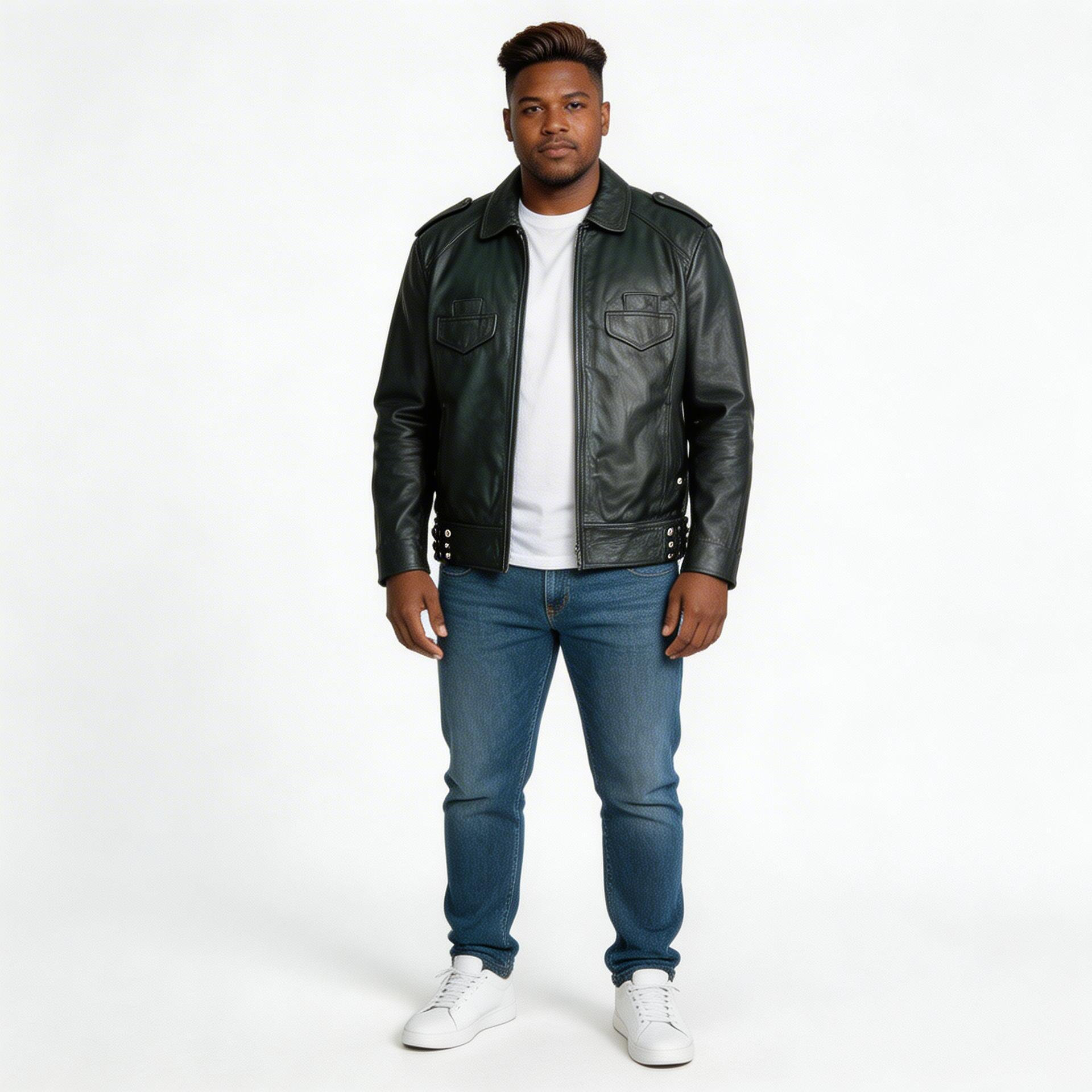 Black leather jacket for man.