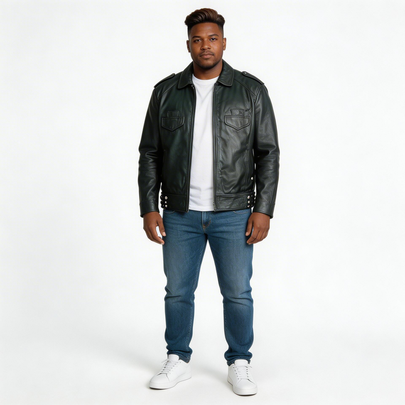 Black leather jacket for man.