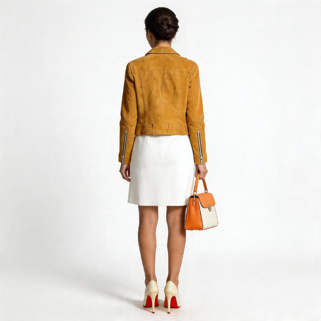 Ladies orange leather jacket.