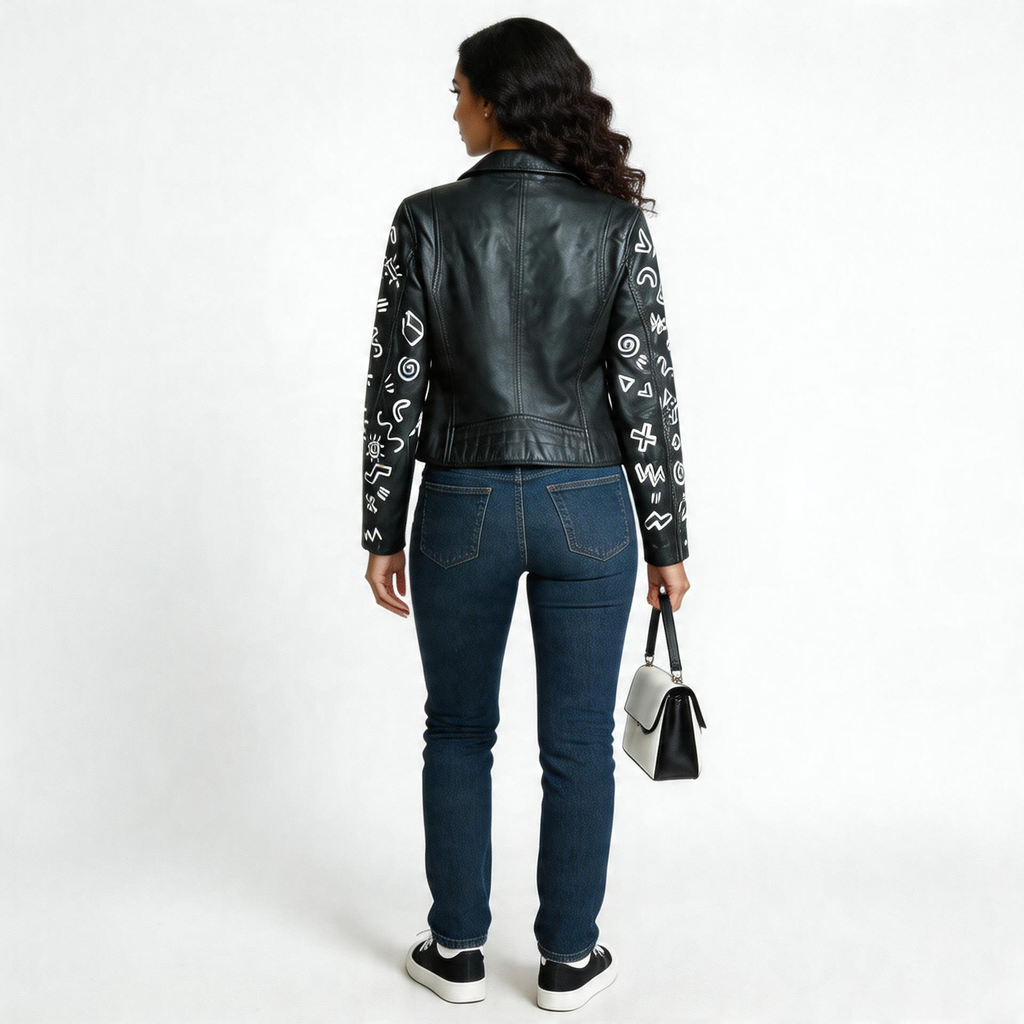 Ladies black leather jacket.
