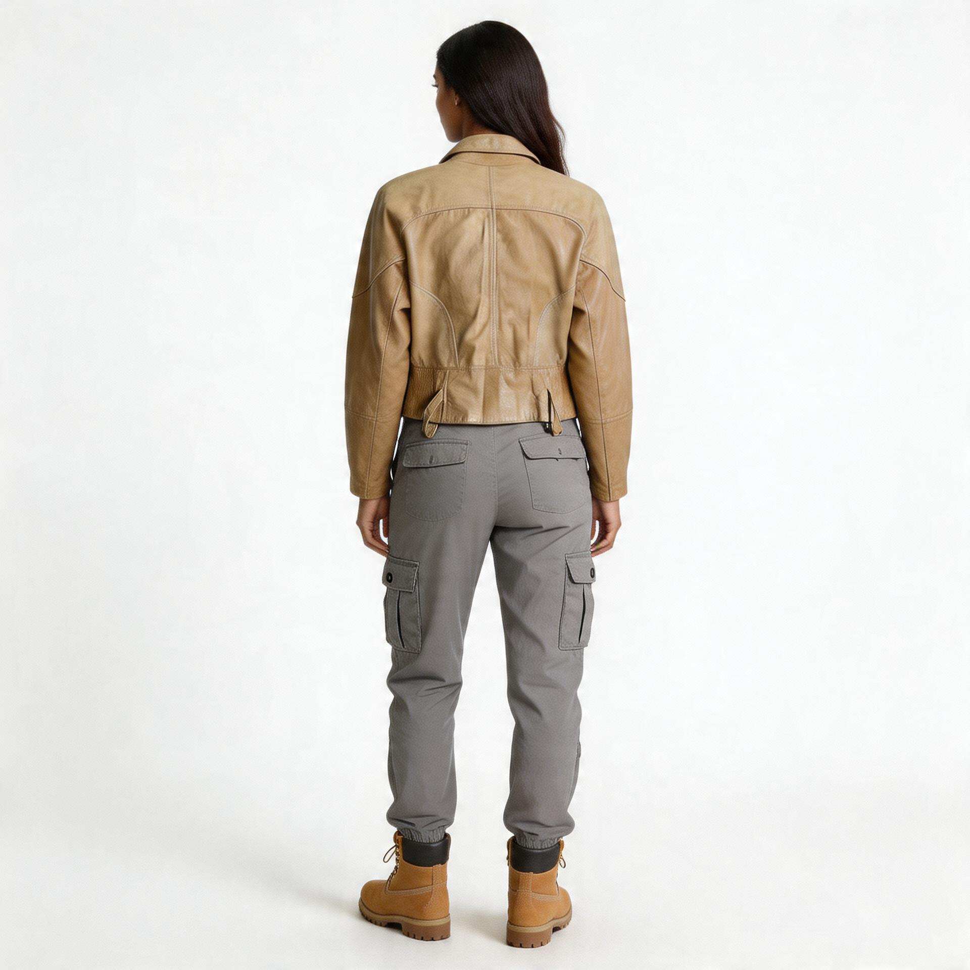 Ladies brown leather jacket.