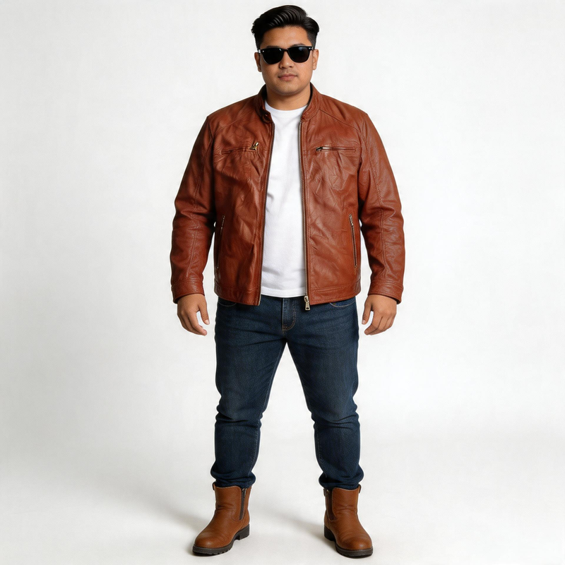 Red leather jacket for man.