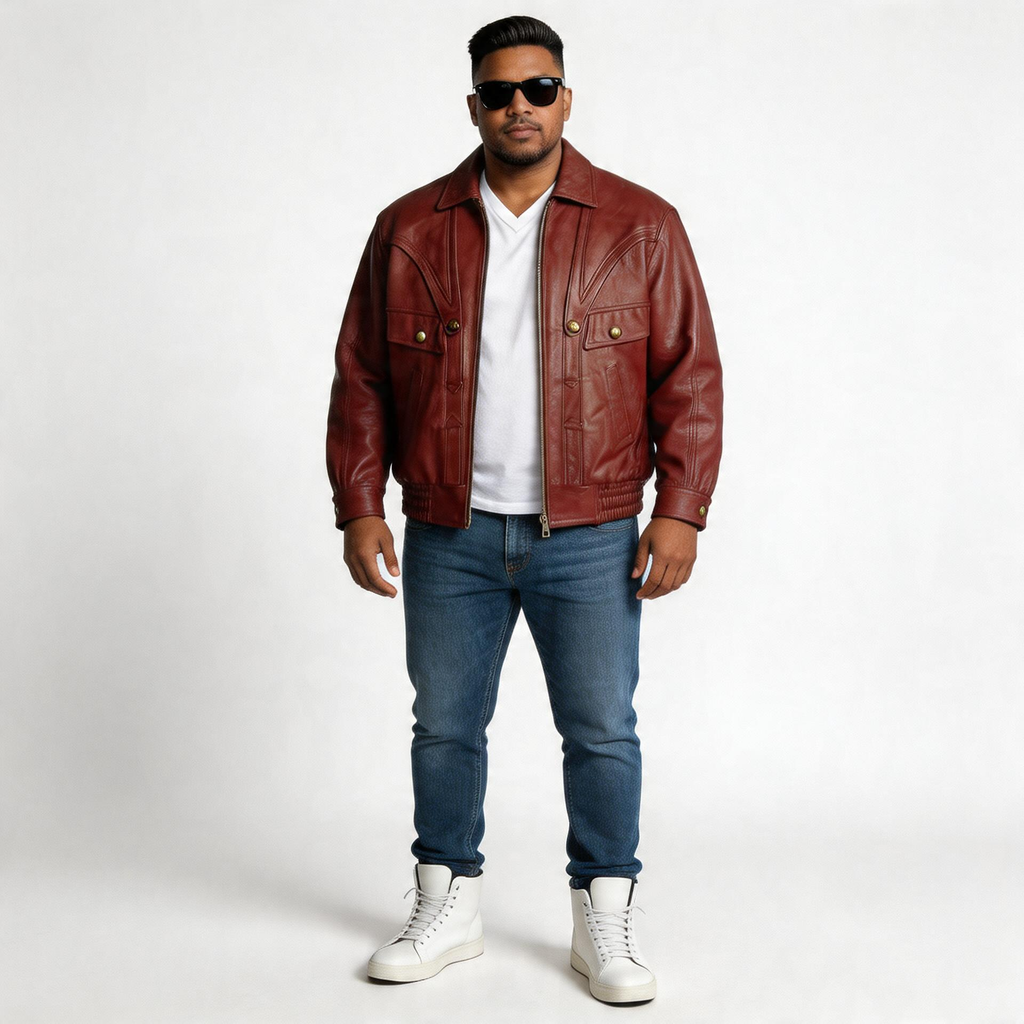 Red leather jacket for man.