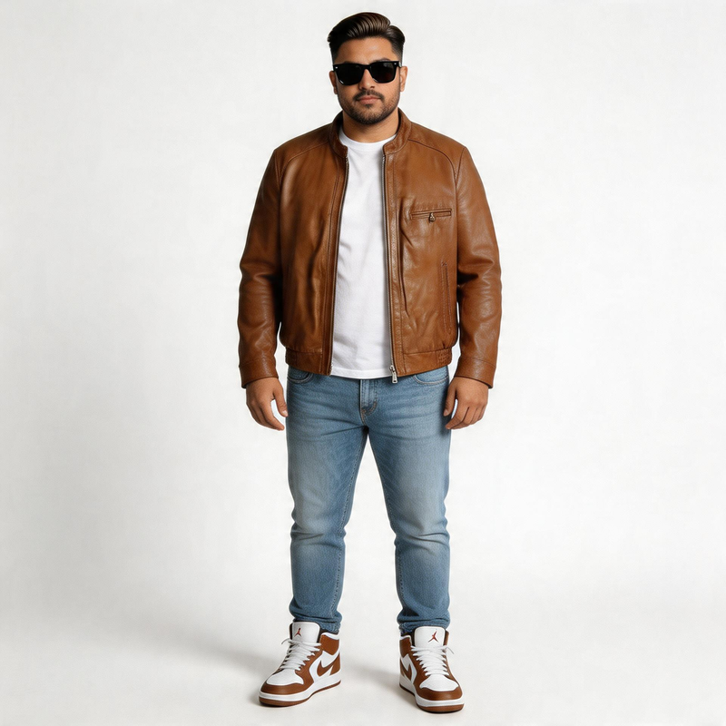 Brown leather jacket for man.