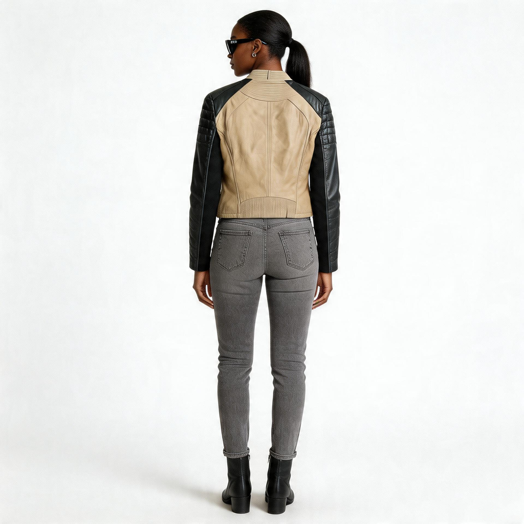 Ladies Brown & Charcoal Black leather jacket.