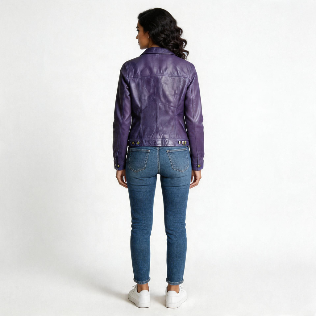 Ladies purple leather jacket.