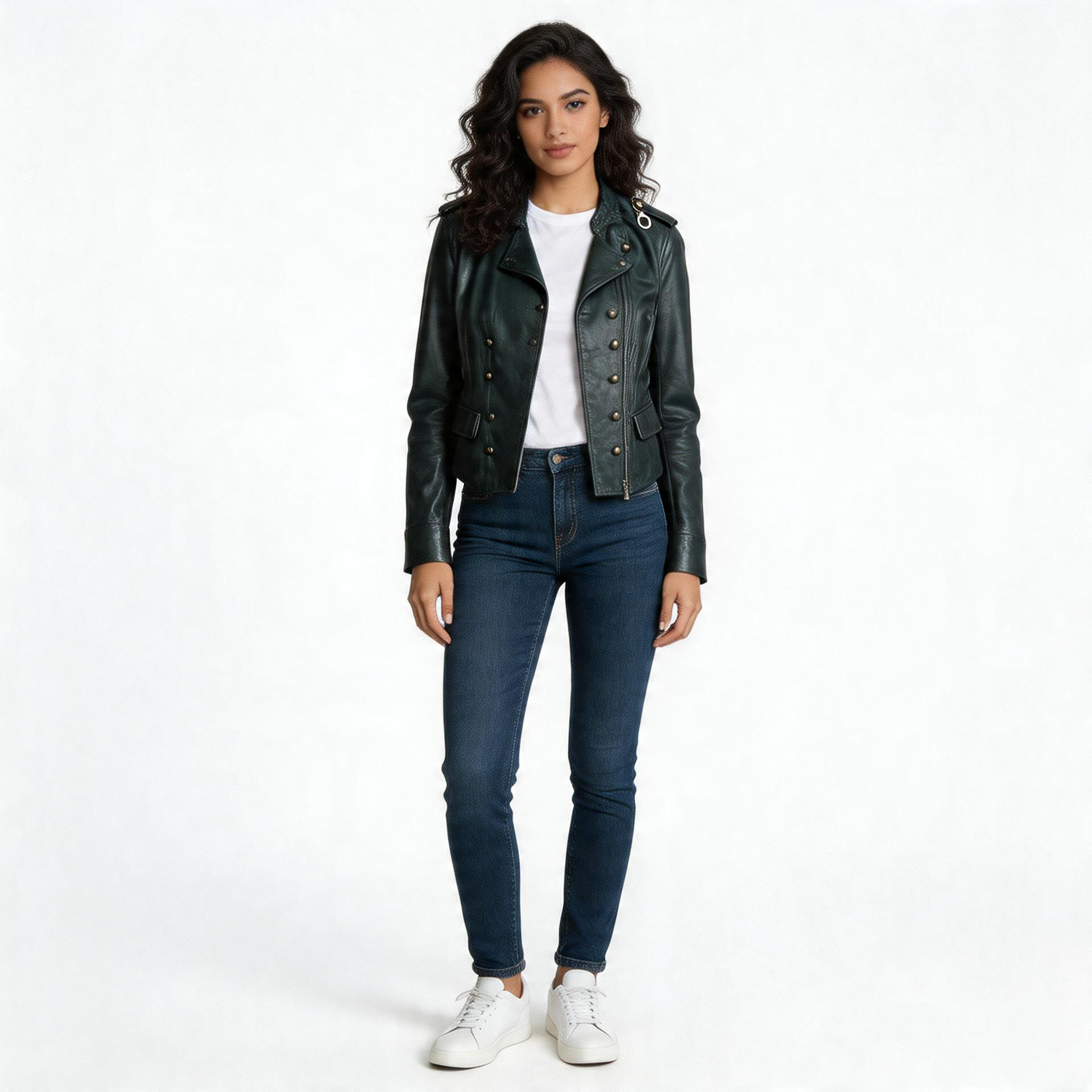 Ladies black leather jacket.