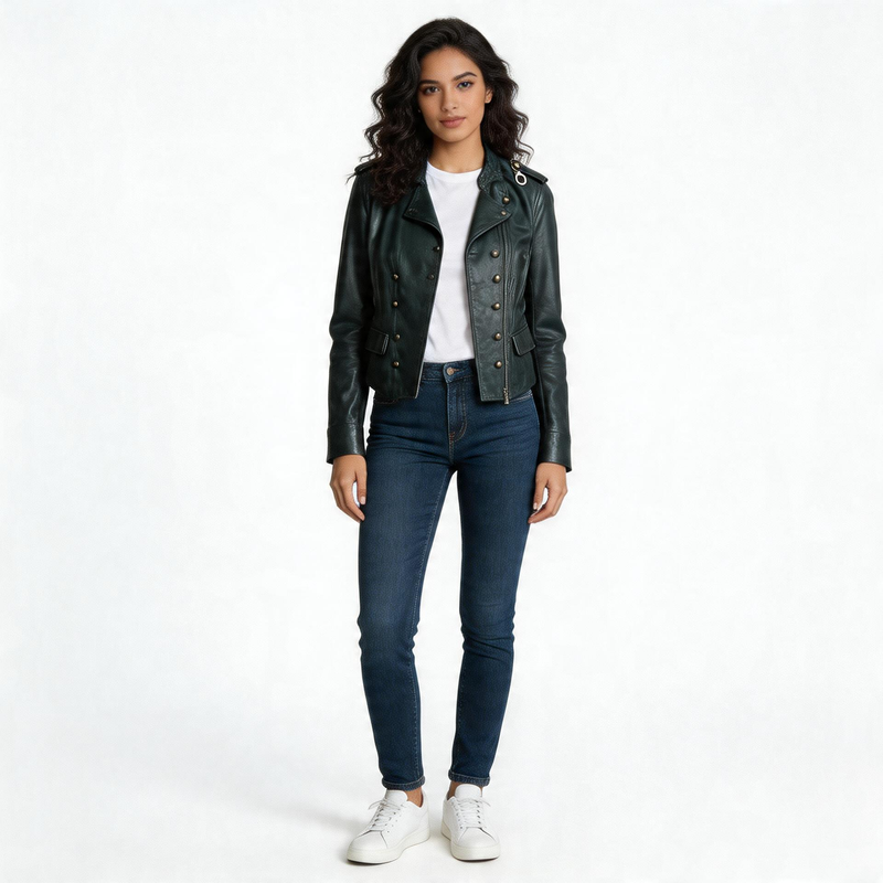 Ladies black leather jacket.